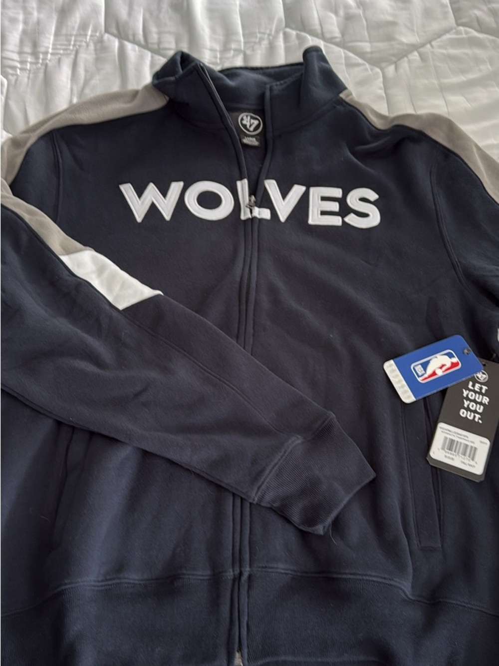 47 Navy WOLVES Full-Zip Bomber Jacket with White Accents
